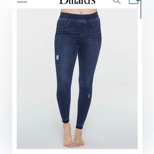 Spanx - Distressed Denim High Rise Elastic Waist Jeggings